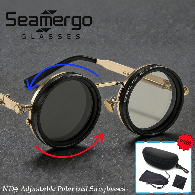 Sunglasses Polarized Men - SEAMERGO แว่นกันแดดโพลาไรซ์แบบปรับแต่งได้พร้อมกล่องใส่แว่นตา แบรนด์หรูใหม่ ND9 แว่นตาลดแสงแบบปรับได้ด้วยตนเอง