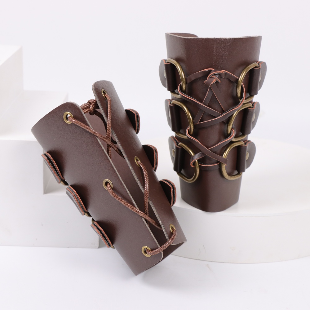Men Accessories Style - ยิงธนูยุคกลางหนังถุงมือยาว Steampunk เกราะ Cuff นักรบอัศวิน Archer