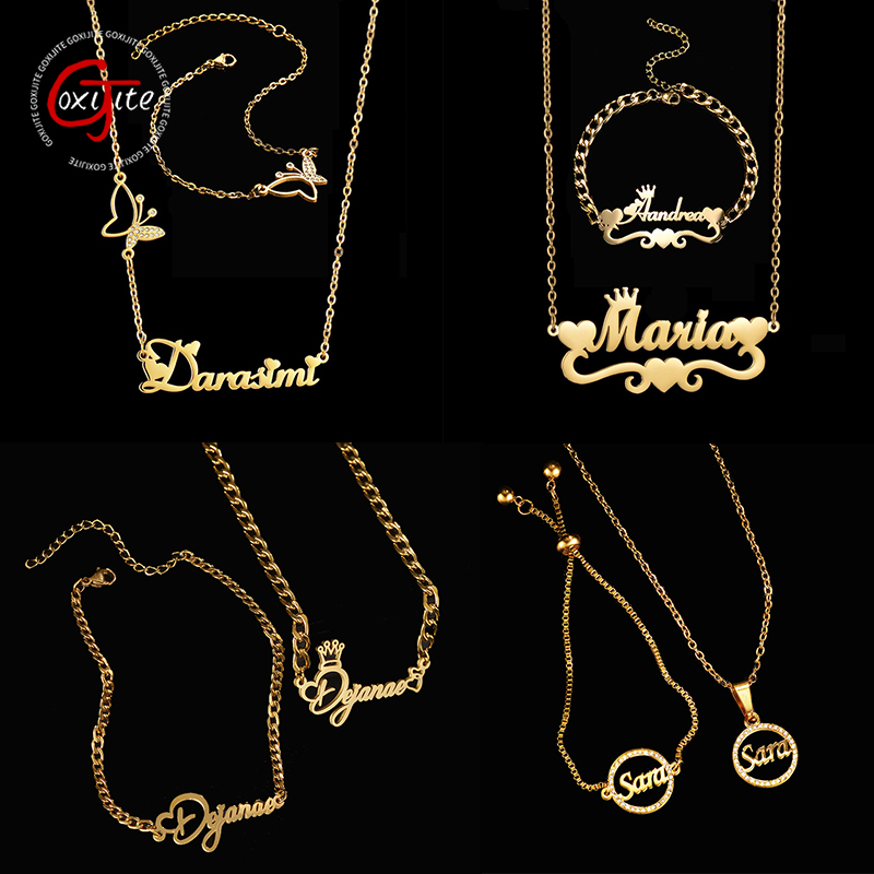 Men Accessories Gift Set - Goxijite ปรับแต่งชื่อสร้อยคอชุดผู้หญิงสแตนเลสหลายรูปแบบองค์ประกอบสร้อยข้อมือเครื่องประดับของขวัญ Party